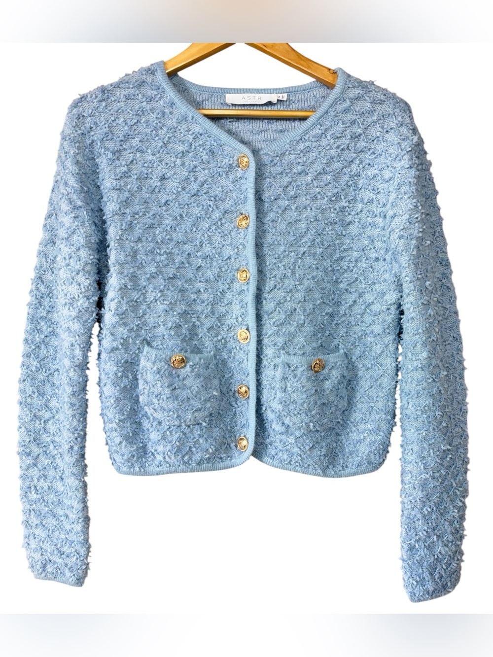 Astr The Label Textured Patch Pocket Cardigan Gold Buttons | Women’s M